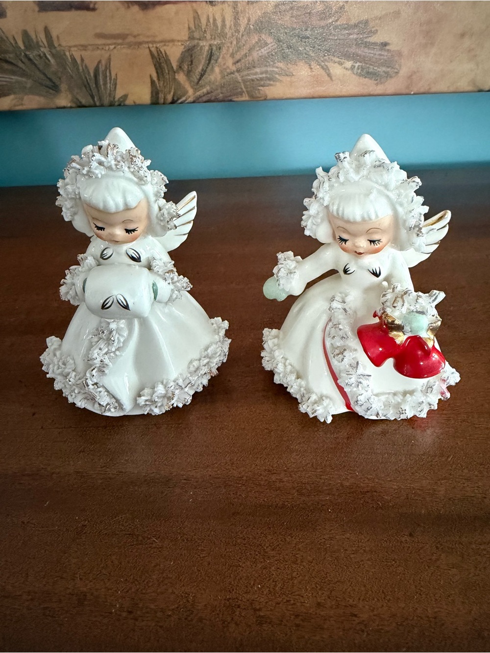 Vintage Holt Howard Ceramic Holiday Angel Figurine Set Candlesticks
